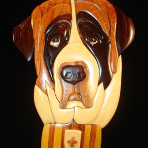 Beautifully hand crafted 3 dimensional Intarsia Wood Art SAINT BERNARD Dog Sign Wall Plaque