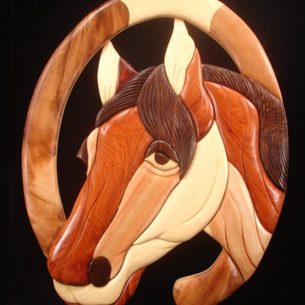 Beautifully hand crafted 3 dimensional Intarsia Wood Art HORSE Sign Wall Plaque