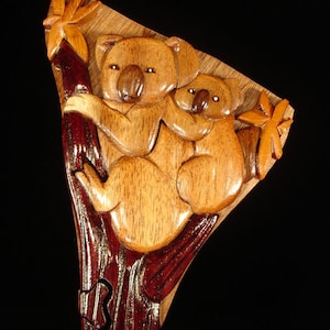 Caja de madera con rompecabezas de KOALA y BEBÉ con arte en madera en intarsia tridimensional bellamente elaborado a mano