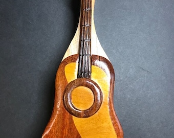 Beautifully hand crafted 3 dimensional Intarsia Wood Art GUITAR Puzzle Wooden Box MUSIC