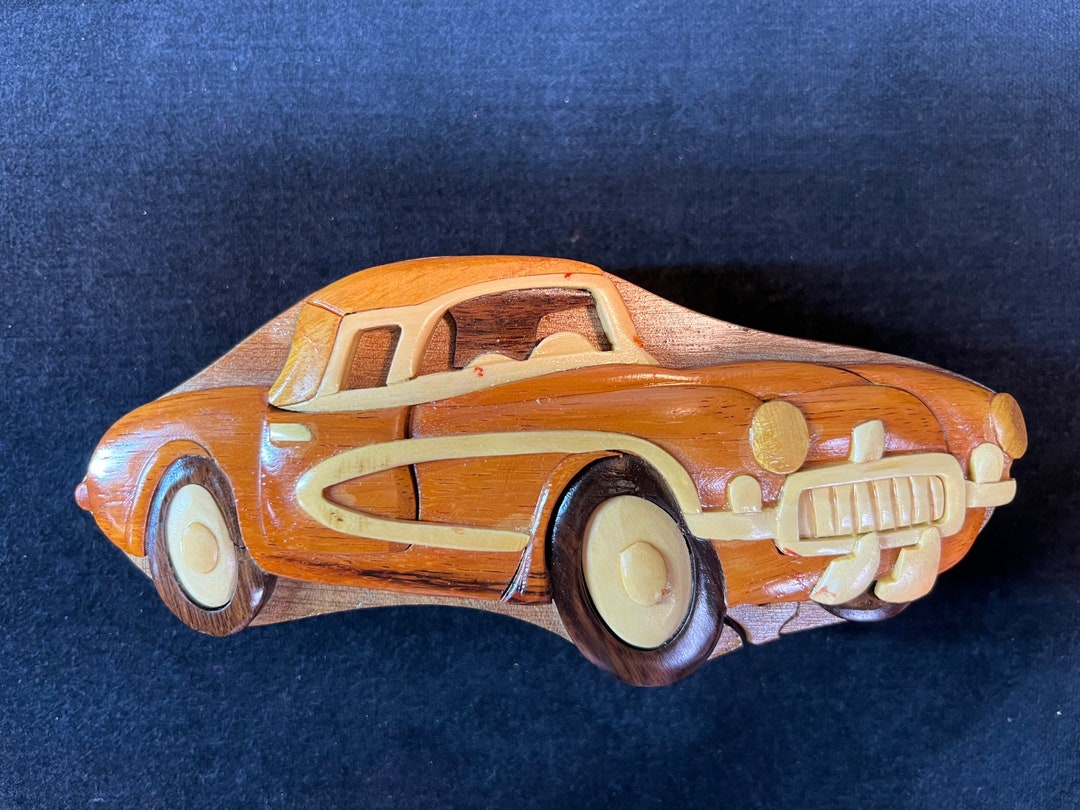 Beautifully Hand Crafted 3 Dimensional Intarsia Wood Art CORVETTE CAR ...
