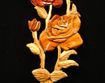 Beautifully hand crafted 3 dimensional Intarsia Wood Art ROSE MATES Sign Wall Plaque