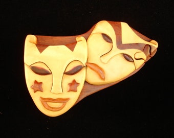 Beautifully hand crafted 3 dimensional Intarsia Wood Art THEATRE Puzzle Wooden Box