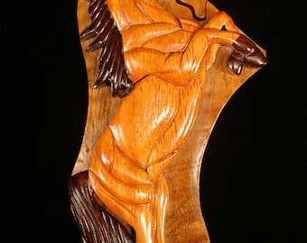 Beautifully hand crafted 3 dimensional Intarsia Wood Art HORSE Puzzle Wooden Box