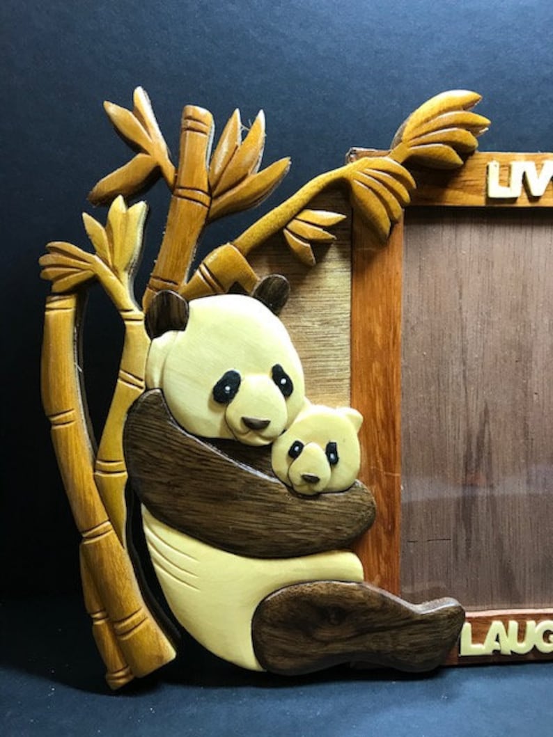 Beautifully Hand Crafted 3 Dimensional Intarsia Wood Art PANDA BEAR ...
