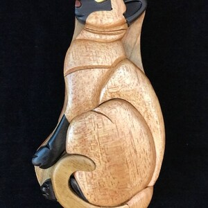 Beautifully hand crafted 3 dimensional Intarsia Wood Art SIAMESE KITTY CAT Puzzle Wooden Box