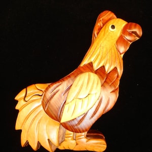 Lindamente feito à mão 3D Intarsia Wood Art GALO Quebra-cabeça Caixa de madeira FRANGO
