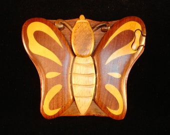 Beautifully hand crafted 3 dimensional Intarsia Wood Art BUTTERFLY Puzzle Wooden Box