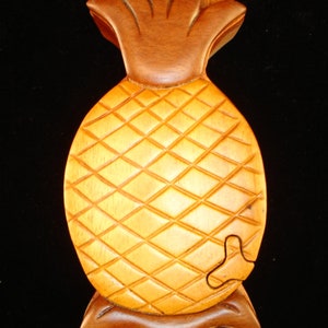 Caja de madera con rompecabezas de PIÑA con arte en madera intarsia tridimensional bellamente elaborada a mano