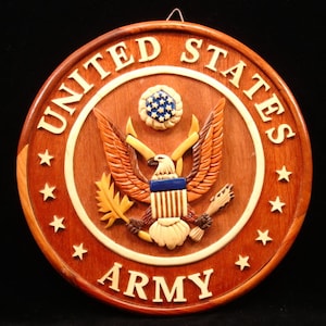 Wunderschöne handgefertigte 3 dimensionale Intarsia Holzkunst ARMY SEAL Schild Wandtafel