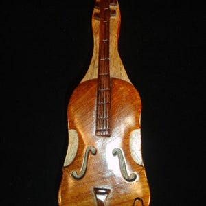 Caja de madera con rompecabezas de violín con arte en madera intarsia tridimensional bellamente elaborada a mano