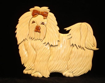 Beautifully hand crafted 3 dimensional Intarsia Wood Art MALTESE Dog Sign Wall Plaque