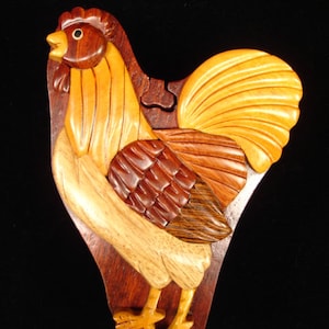 Lindamente feito à mão 3D Intarsia Wood Art GALO Quebra-cabeça Caixa de madeira FRANGO