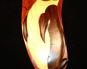 Beautifully hand crafted 3 dimensional Intarsia Wood Art PENGUIN Puzzle Wooden Box BIRD
