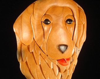 Beautifully hand crafted 3 dimensional Intarsia Wood Art GOLDEN RETRIEVER Dog Puzzle Wooden Box