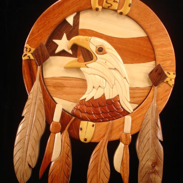 Beautifully hand crafted 3 dimensional Intarsia Wood Art AMERICAN UNITY EAGLE Sign Wall Plaque