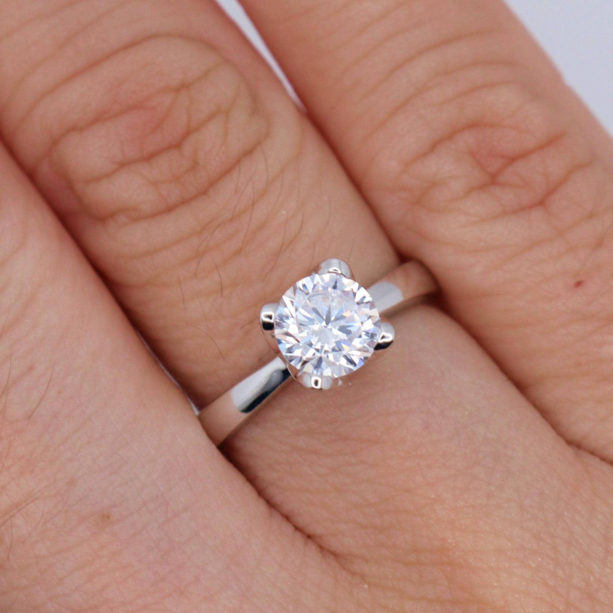 14K White Gold CZ Solitaire Engagement Ring Anillo De Compromiso