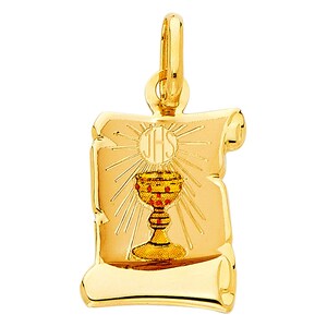 14K Yellow Gold Children&#39;s First Communion Scroll Pendant | Dije Para Primera Comunion De Oro Amarillo 14k