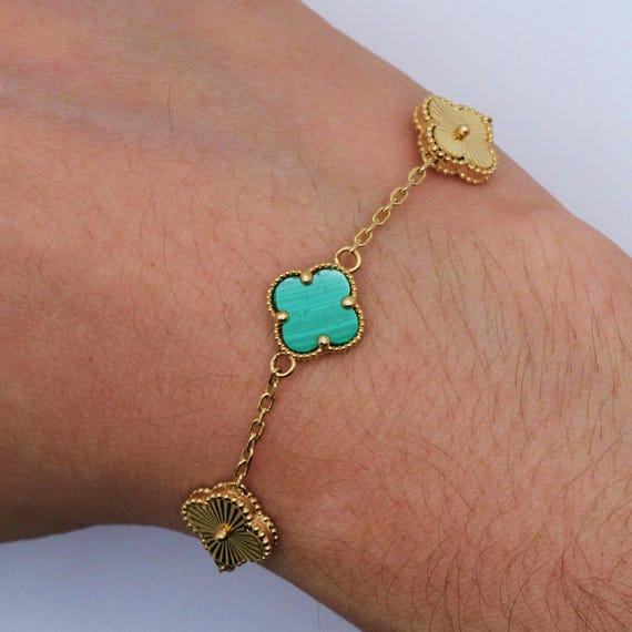 14k Yellow Gold Alhambra Bracelet Motif Malachite Clover