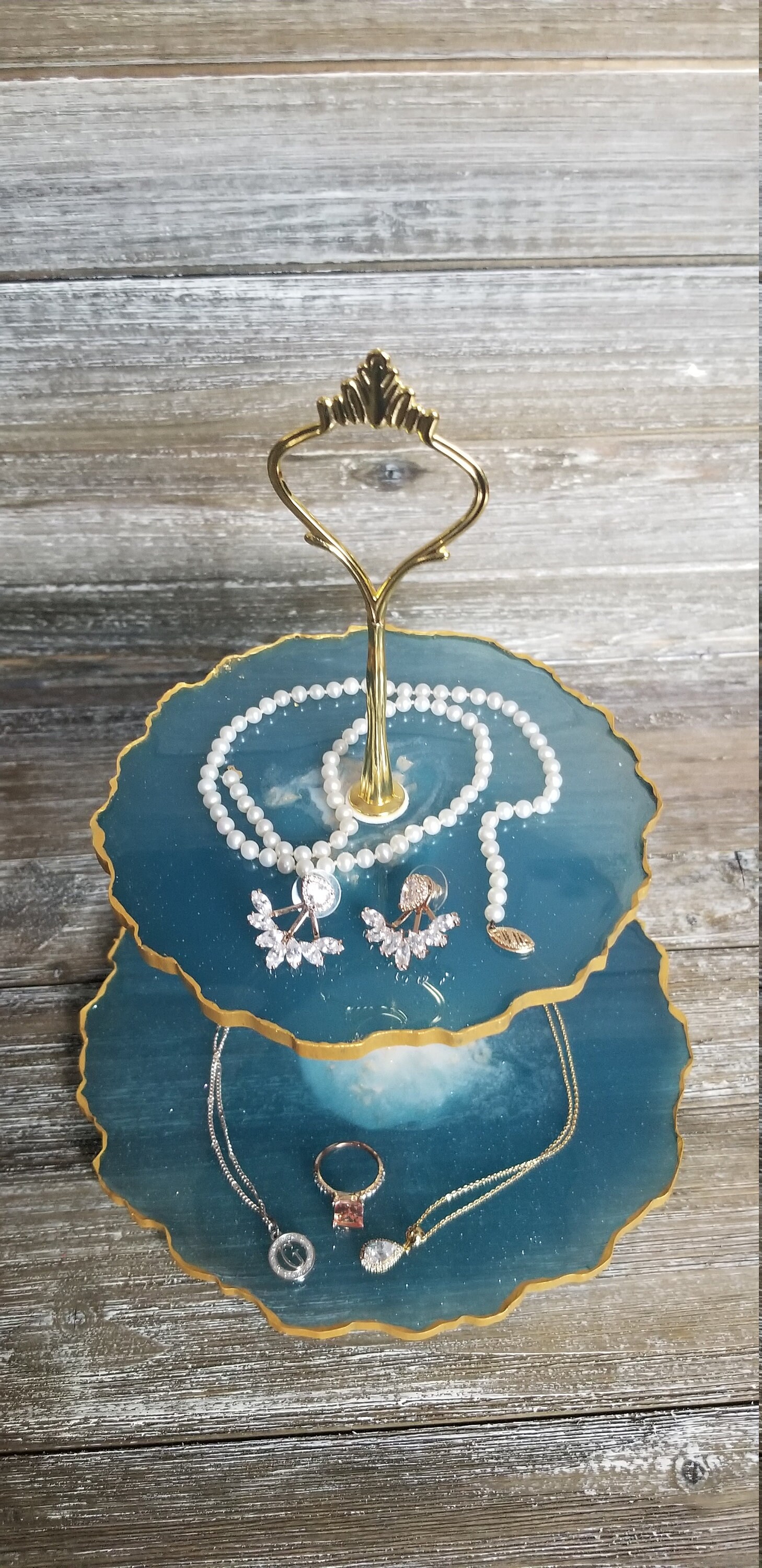 Teal 2 Tier Decorative Tray Etsy