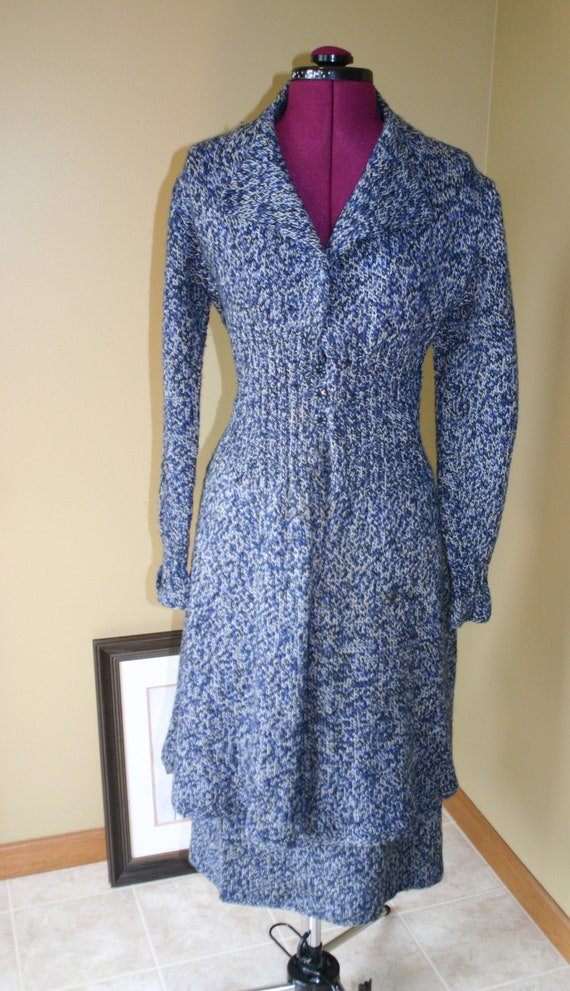 Vintage 70s hand knit wool skirt suit combo - long