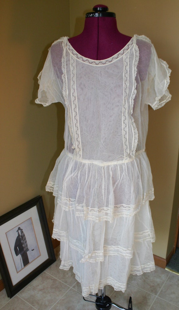Vintage Edwardian cotton gauze lawn tea dress