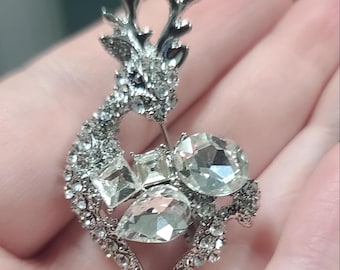 Reindeer Brooch, Rhinestone Brooch, Reindeer Pin, Rhinestone Pin, Christmas Brooch, Christmas Pin, Holiday Brooch, Holiday Pin