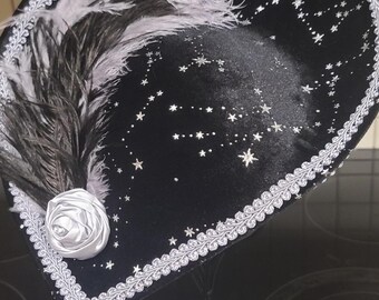 Celestial Hat, Constellation Hat, Star Hat, Black Velvet Hat