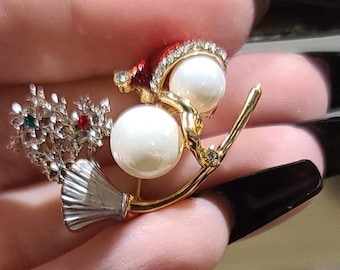 Snowman Brooch, Snowman Pin, Christmas Brooch, Christmas Pin, Holiday Brooch, Holiday Pin, Witch Brooch, Witch Pin
