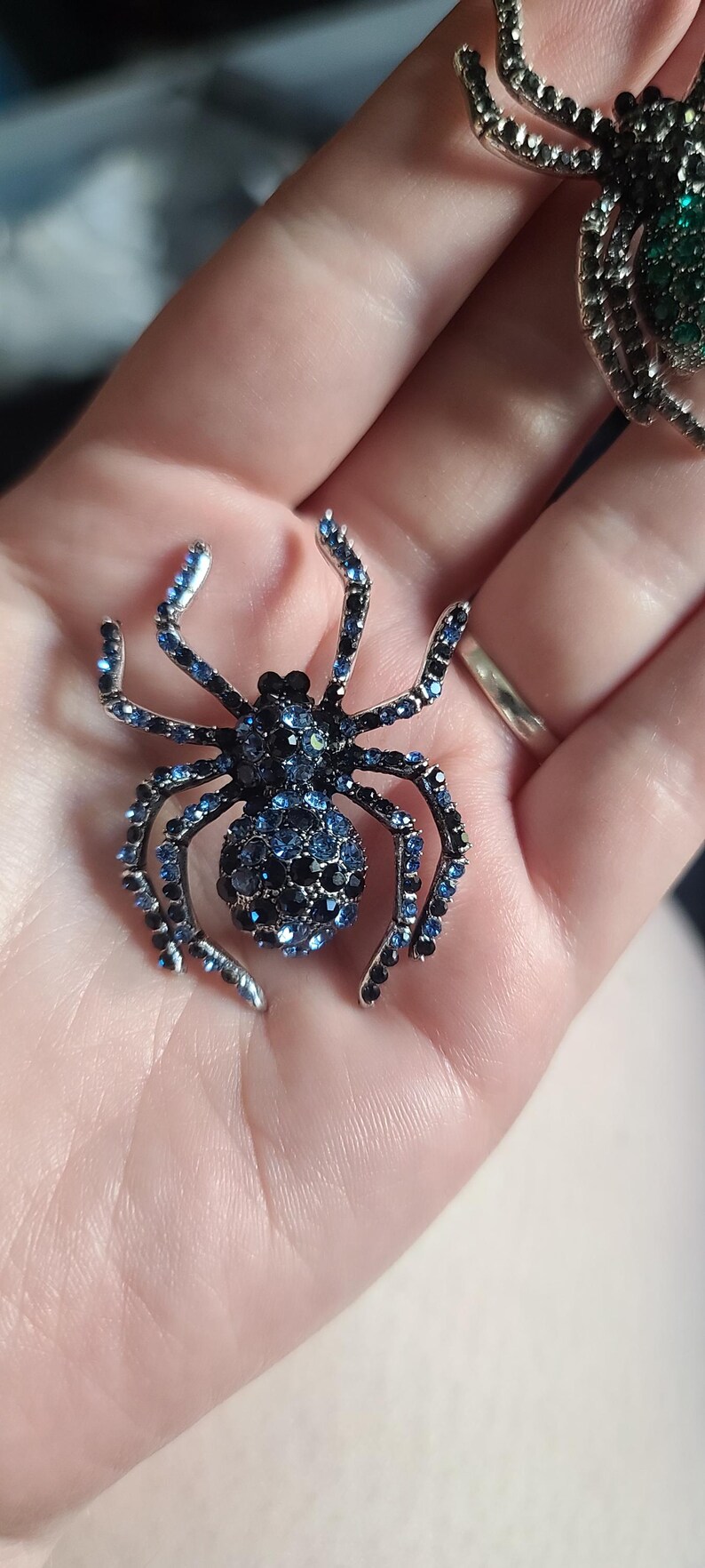 Blue Rhinestone Spider Brooch, Spider Pin, Rhinestone Brooch ...