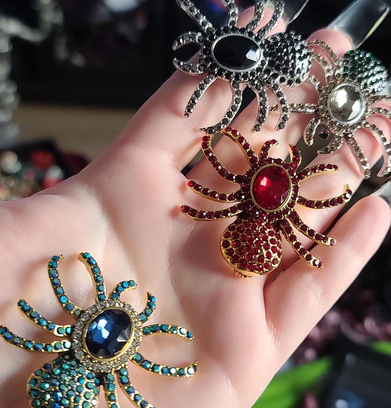 Rhinestone Spider Brooch, Spider Pin, Halloween Brooch, Halloween Pin ...