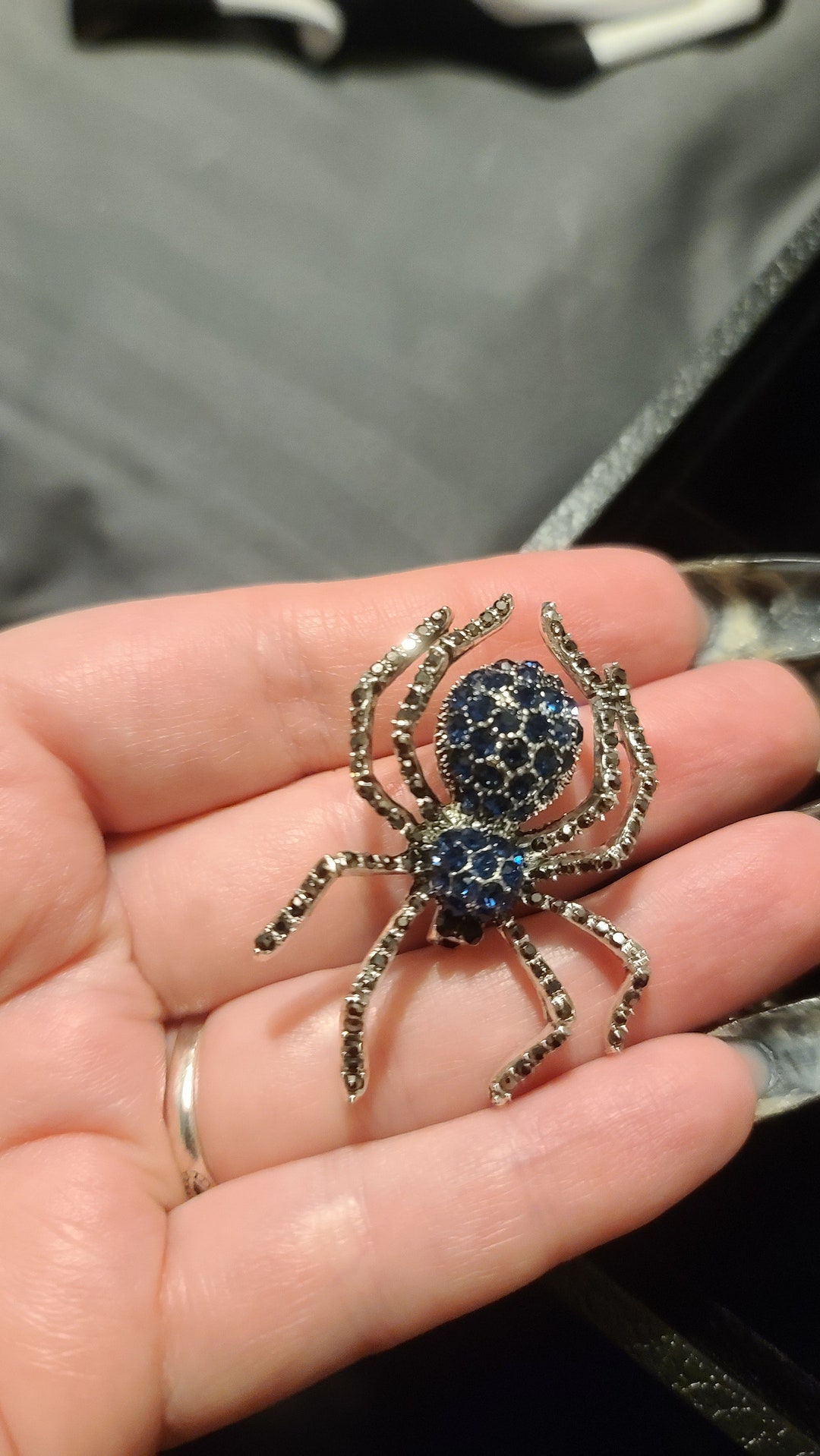 Blue Rhinestone Spider Brooch, Halloween Pin, Halloween Brooch, Spider ...