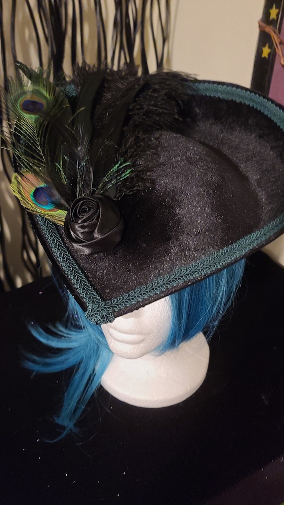 Gothic Hat, Black Velvet Hat, Victorian Winter Hat, Peacock  display picture 1