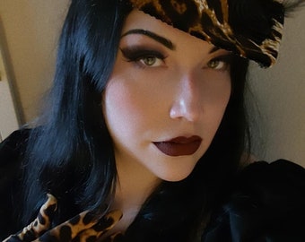 Velvet Leopard Print Formal Hat, Leopard Fascinator, Leopard Top Hat, Leopard Kentucky Derby Hat, Leopard Downton Abbey Hat, High Tea Hat
