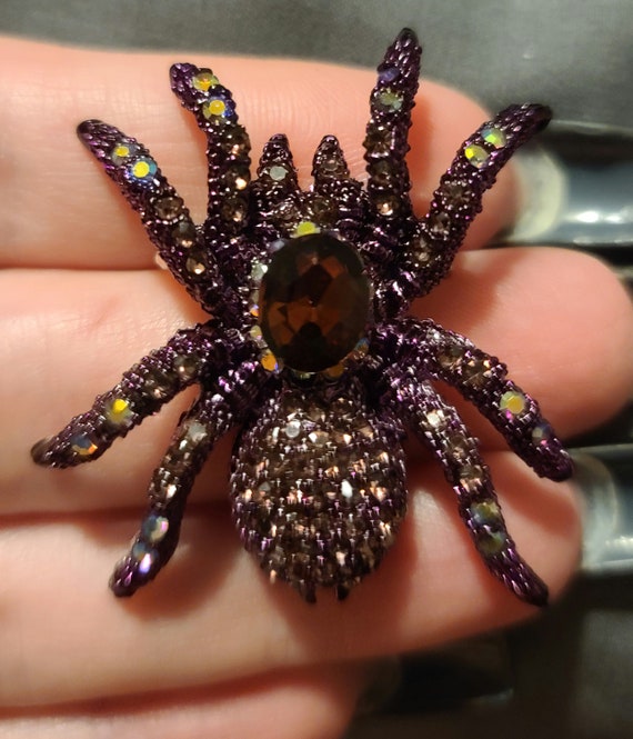 Purple Spider Brooch Rhinestone Pin Halloween Brooch Spider Brooch Spider Pin