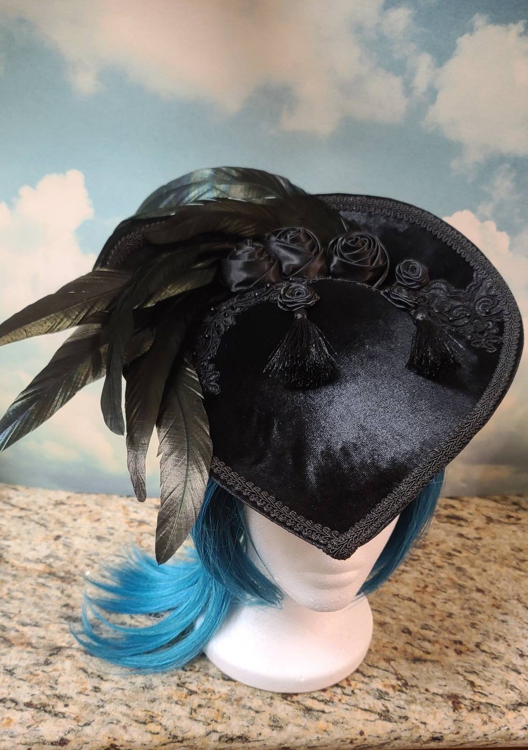 Black Velvet Formal Hat, Velvet Top Hat, Edwardian Hat, Victorian Hat