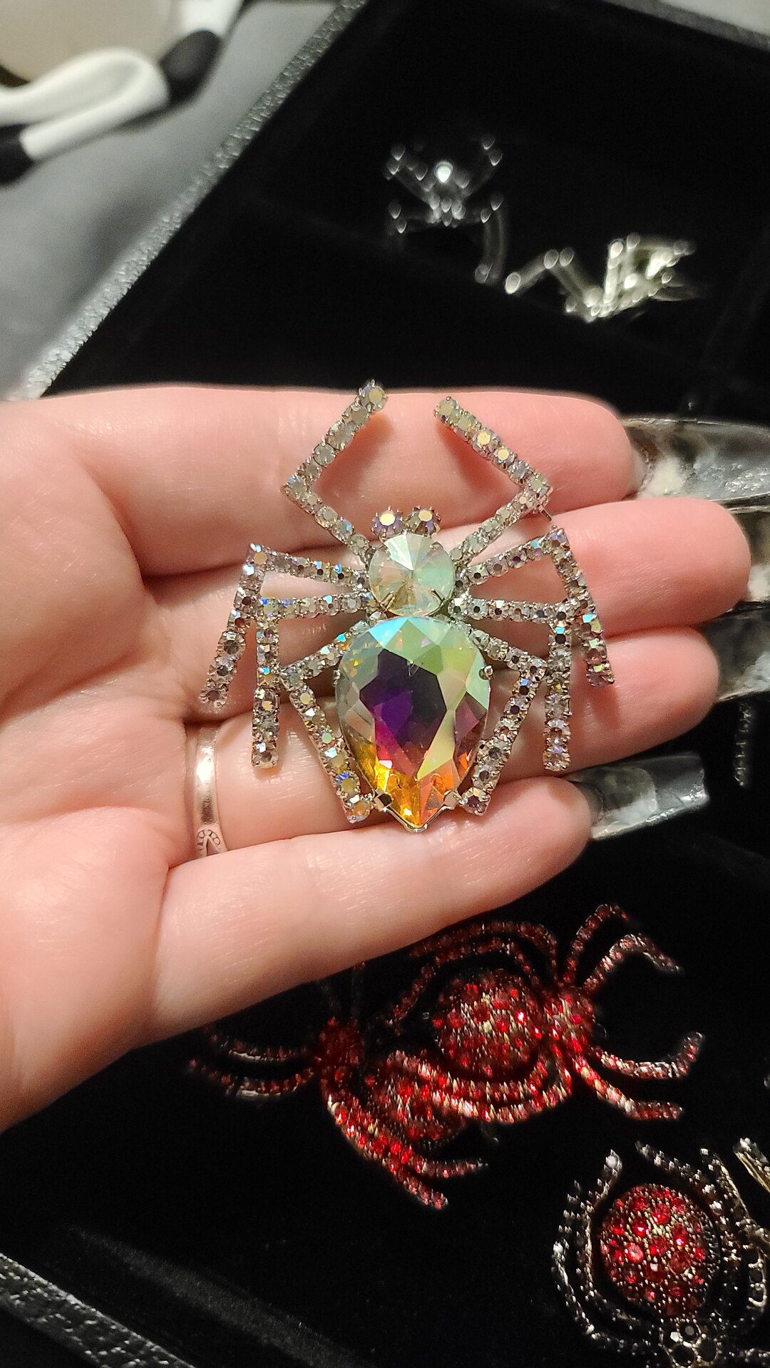 Spider Brooch, Spider Pin, Halloween Pin, Halloween Brooch, Rhinestone ...