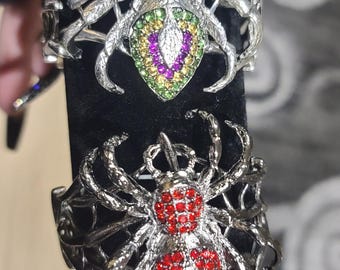 Spider Bracelet, Spider Cuff, Halloween Bracelet, Halloween Cuff, Rhinestone Bracelet, Rhinestone Cuff