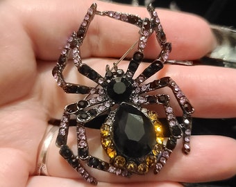 Blue Rhinestone Spider Brooch, Spider Pin, Halloween Brooch, Halloween ...