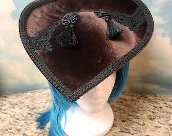 Handmade Victorian French Hat: Black Wool Felt, White Satin  display picture 1