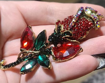 Rose Brooch, Rose Pin, Rhinestone Brooch, Rhinestone Pin