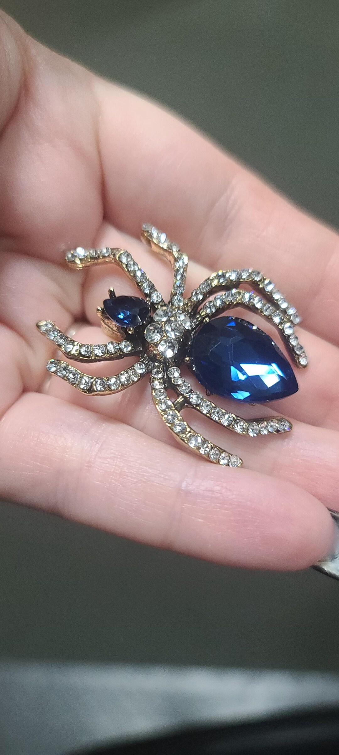 Spider Brooch, Spider Pin, Rhinestone Brooch, Rhinestone Pin, Blue ...