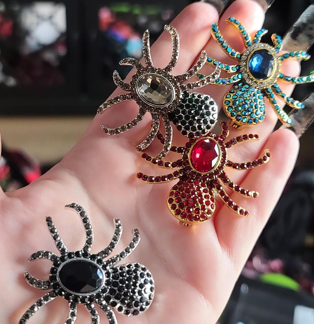 Rhinestone Spider Brooch, Spider Pin, Halloween Brooch, Halloween Pin ...