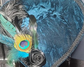 Turquoise Peacock Hat, Top Hat, Formal Hat, Edwardian Hat, Downton Abbey Hat , Ascot Hat, Kentucky Derby Hat, Titanic Hat, High Tea Hat