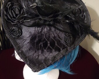 The Raven Hat, Gothic Hat, Mourning Hat, Victorian Hat, Edwardian Hat, Feather Hat, Black Velvet Hat, Ladies Top Hat