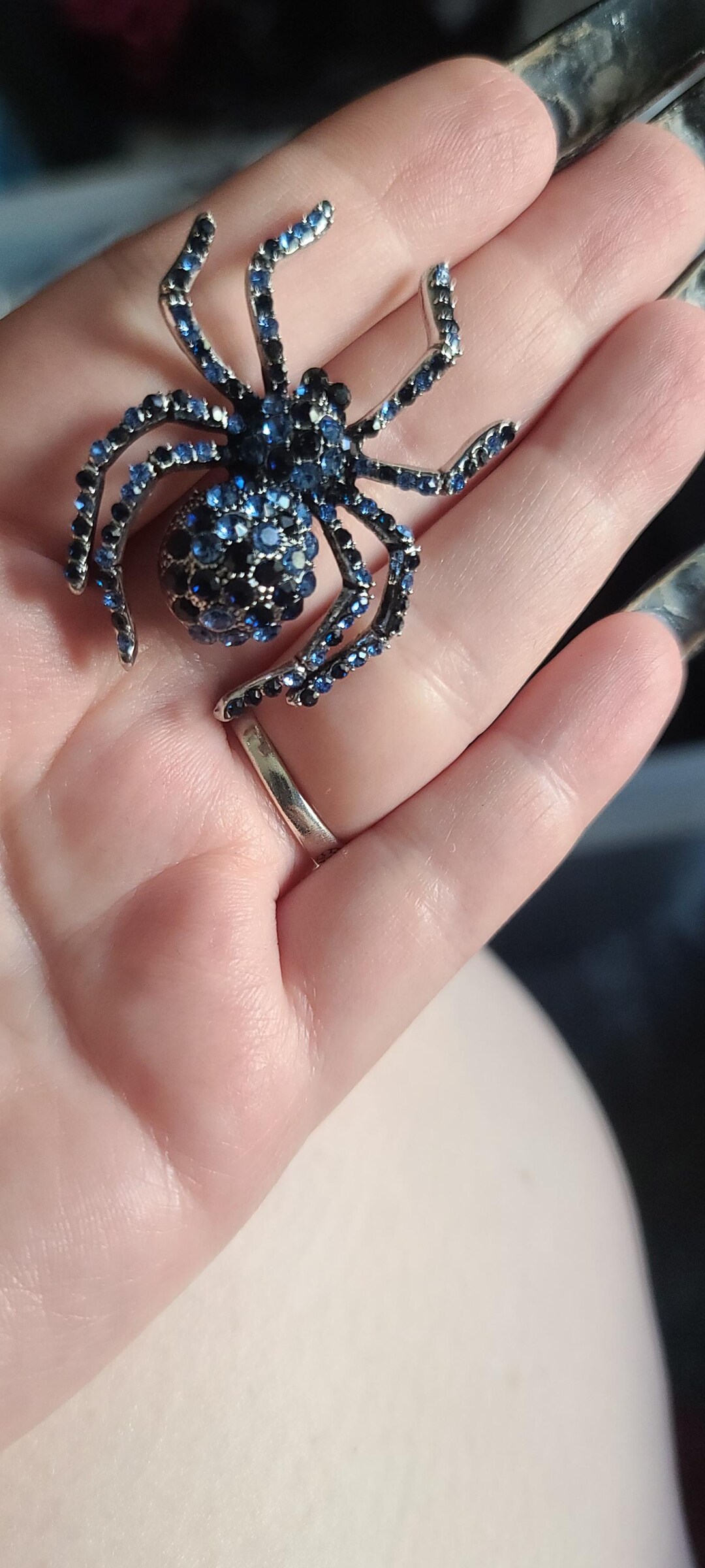 Blue Rhinestone Spider Brooch, Spider Pin, Rhinestone Brooch ...
