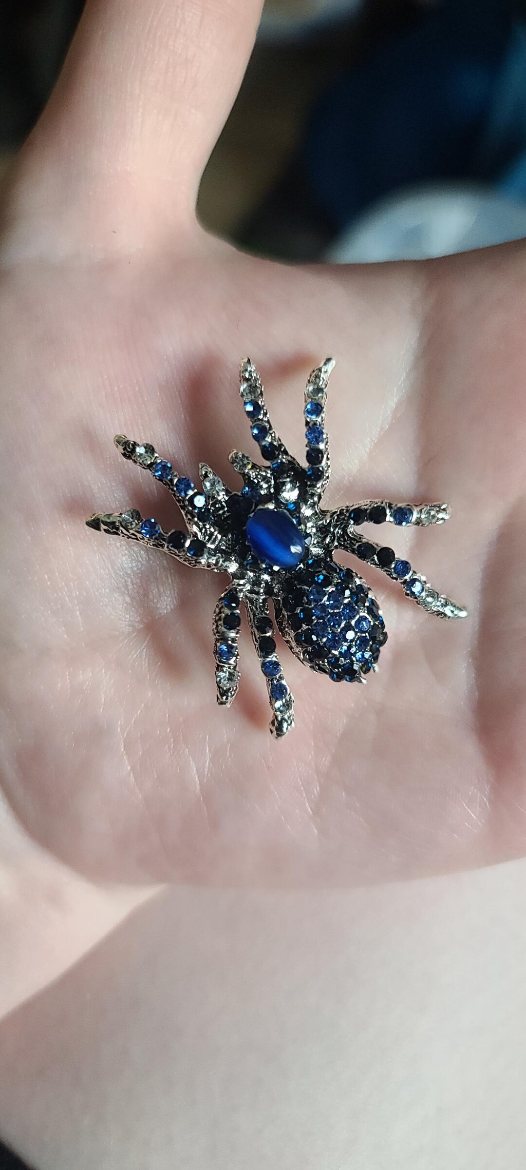 Blue Rhinestone Spider Brooch, Rhinestone Pin, Rhinestone Brooch ...