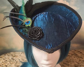 Teal Hat, Peacock Hat, Victorian Hat, Edwardian Hat, Downton Abbey Hat, Kentucky Derby Hat, Formal Hat, Velvet Hat, Tea Hat, Costume Hat