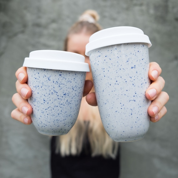 blue ceramic tumbler handmade coffee cup