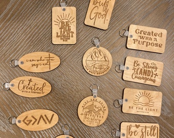 Bible Verses Laser-Engraved Wood Christian Keychain